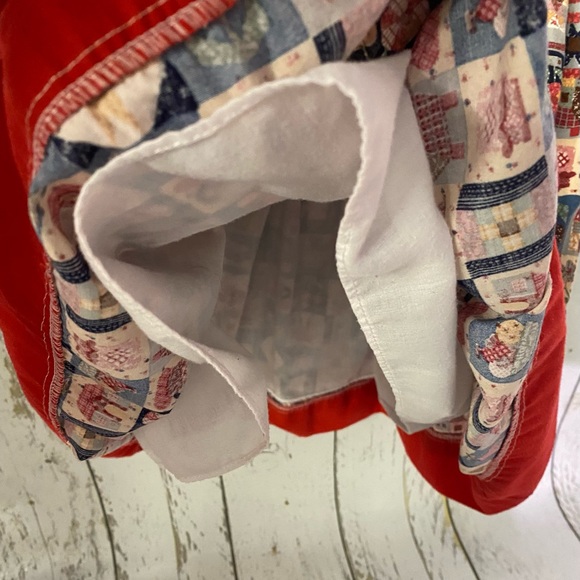 Vintage Girls Dress 24 Mo Red Multicolor Quilt Pattern Country Primitive Design - Picture 4 of 5